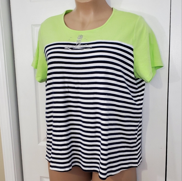 Kim Rogers Curvy Women's Short Sleeve 100% Cotton Stripe Lighthouse Top Size 2X - Picture 3 of 9